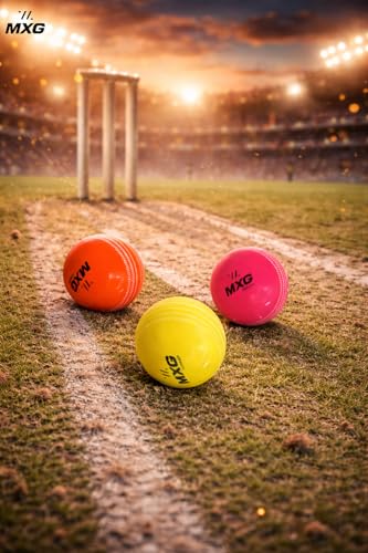 Image of MXG Yorker I-10 Cricket Ball | Heavy Bounce Ball for Street, Ground, Practice, Training & Matches (Pink+Orange, Pack of 2)