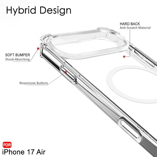 Image of TheGiftKart Shockproof Ultra-Hybrid Back Cover Case for iPhone 17 Air Compatible with MagSafe | 360 Protection | Crystal Clear Hard Back Cover Case for iPhone 17 Air (PC & TPU, Transparent Bumper)