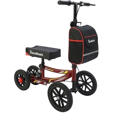 BlessReach Knee Scooter, All Terrain Foldable Knee Scooter Walker, Disc Brake Knee Walker for Foot Injuries Compact Crutches Alternative Red Cover