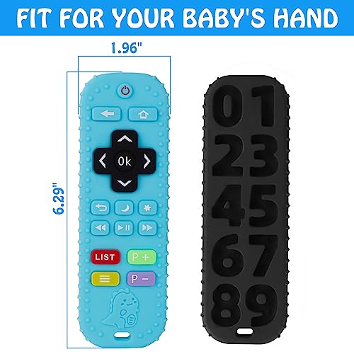 2 Pack Silicone Teething Toys For Infant Toddlers Remote Control Shape Teethers For Babies Chew Toys, Tinabless Relief Soothe Babies Gums Set, Bpa Free Freezable Dishwasher Safe（Black+Blue） #TOP1
