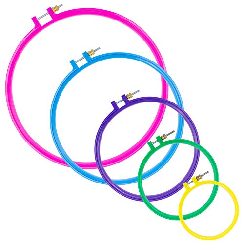 5 Pieces Embroidery Hoop Set Cross Stitch Hoop for Stamped Cross Stitch Kits Multiclolor Plastic Cross Stitch Frame Kit