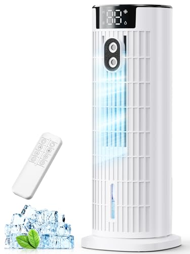 Portable Air Conditioner 4 in 1 Air Cooler Tower Fan with 2 Spray Modes Timing Function and Remote Control Personal Evaporative Cooler Mini Air Conditioning Unit for Home Office Bedroom(Off White)