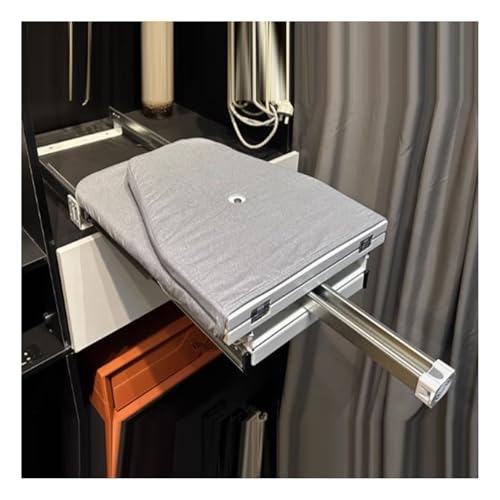 Retractable Ironing Board, Fold Ironing Board Buit-in Iron Board,Rotatable 180° Pull-out Closet Ironing Board,for Wardrobe Cloakroom(Silver)