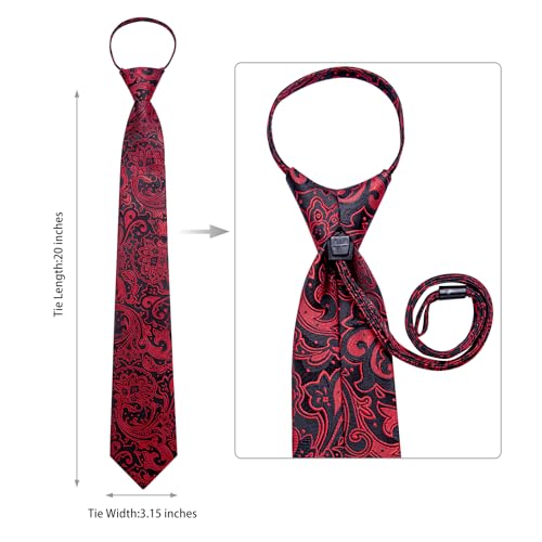 Image of DiBanGu Mens Zipper Ties Silk Adjustable Necktie Pocket Square | Paisley /Striped Pattern,Pre-tied Gift Tie Sets,Jacquard Woven,Pocket Square Cufflinks,Great for Formal & Business Wedding