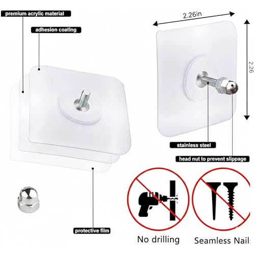 Image of KONVIO NEER Self Adhesive Wall Hanging Screw Hooks (10 Pcs) | Heavy Duty Hanging Sticky Hooks for Kitchen, Bathroom, Decoration |Nail Free, Transparent Wall Screw Hooks