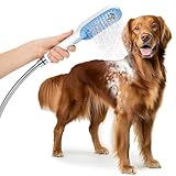 SR SUN RISE Dog Shower Attachment for Thick Haired Dogs, 4 Spray Mode Pet Bath Sprayer with Stainless Steel Diverter Valve & 6.5 Foot Hose, Indoor & Outdoor Dog Washing Grooming Supplies, Blue/White