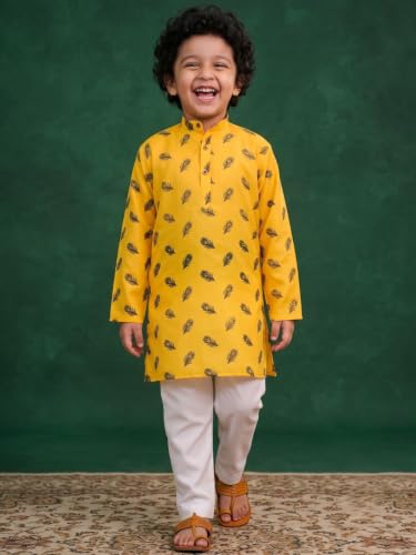 Image of AJ DEZINES Boys Cotton Full Sleeve Letter Printed Kurta Pajama Set for Kids - Ethnic wear | Special Occasion & Traditional Outfit |Boys Kurta Set - Regular Fit