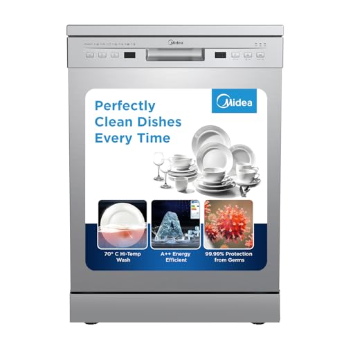 MIDEA 13 Place Setting Freestanding Dishwasher (WQP12-5201F, Silv...