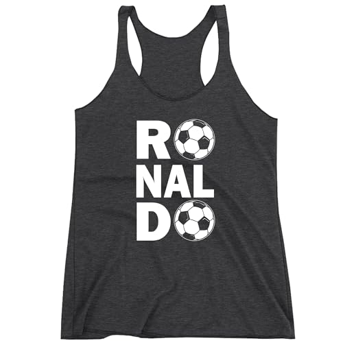 FerociTees Racerback Ronaldo Soccer American Football Small Charcoal Grey Ladies Tank Top