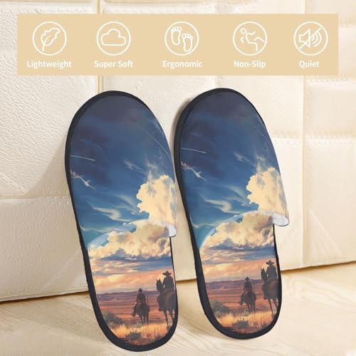Western Desert Cloud Cowboy Print Women Slippers Home Furry Shoes Keep Men Couples Shoes Warm For Women-3