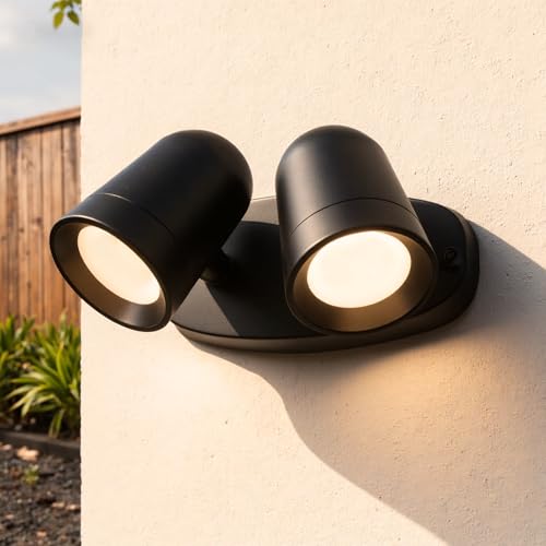 JNR Lampe d'extérieur murale IP65 Applique murale étanche pour l'extérieur, double spot extérieur en aluminium Lampe d'extérieur murale avec 2 * 5W GU10...