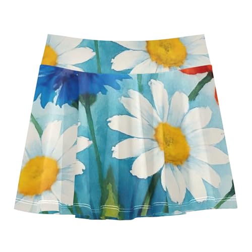 Custom Girls' Shorts Athletic Skorts Tennis Skirts Kids Teen Skirt Watercolor Flowers Red Poppies 4t