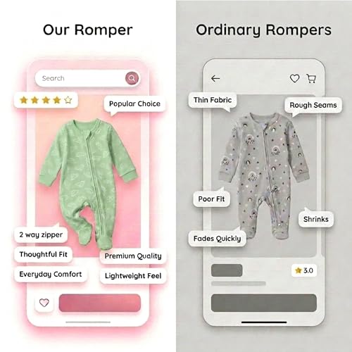 Image of The Mom Store Baby Zipper Romper For Boys And Girls | Cotton | Soft And Comfortable Infant Bodysuit | Trendy Stylish Sleepsuit Nightsuit For Newborn Baby | Printed | Unisex Sleep Wear
