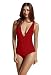 zeraca Women's High Cut One Piece Swimsuits (M10, Dark Red)