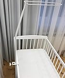 Ein Standard-Einschraubrahmen besteht aus zwei miteinander verbundenen Rohren. Das obere Rohr verbindet sich mit dem Draht, auf dem die Kappe platziert ist. Der Rahmen ist mit einem Babybett verschraubt. Die Überdachung kann vor Sonne oder Licht schützen. Es ist auch ein dekoratives Element in einem Kinderzimmer.