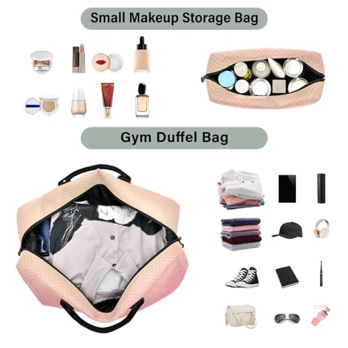 DOMIKING Pink Yellow Gradient Travel Duffle Bag Foldable Weekender Overnight Bags for Women Men Carry On Luggage Bag Personal Item Travel Bag with Toiletry Bag for Sports Trip Weekend, 2 Pcs4