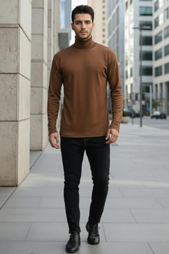 Image of CHKOKKO Winter Wear Cotton Plain Full Sleeve Turtle Neck Regular Fit T Shirt For Men