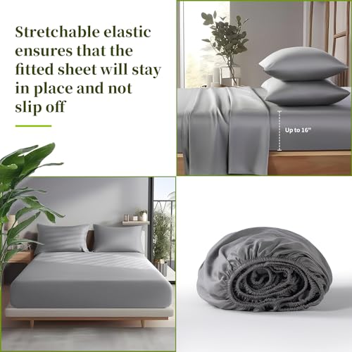 Shilucheng 100% Viscose Derived from Bamboo_ Sheets Queen Size 6pcs - Ultra Cooling & Silky Soft Bed Sheets, 16" Deep Pocket, Perfect for Hot Sleepers, Hotel Bedding Sheets (Grey)