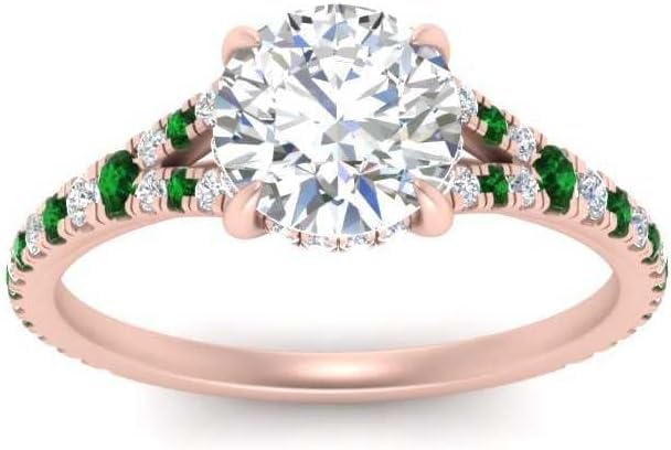 Image of Choose Your Gemstone Round Split Halo Pave Diamond CZ Ring Rose Gold Plated Round Shape Halo Engagement Rings Matching Jewelry Wedding Jewelry Easy to Wear Gifts US Size 4 to 12