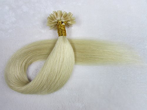 20"(50cm) 100 Strands Straight Pre Bonded U Nail Tip Keratin Fusion Remy Human Hair Extensions 0.5g Per Strand [Set Weight: 50grams] (Color #613 bleach blonde)