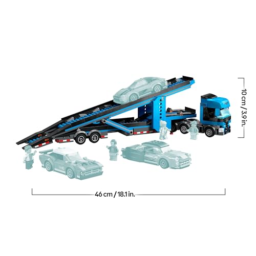 LEGO City Le Camion de Transport de Voitures de Sport - Set de 4 Véhicules pour Enfants dès 7 Ans - Cadeau de Fête ou d’Anniversaire pour Garçons et Filles - 4 Minifigurines pour Le Jeu de Rôle 60408