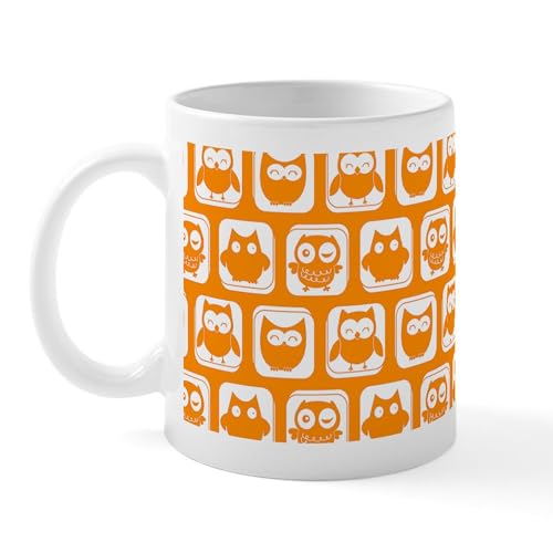 Taza de cerámica 11 oz con diseño de búho blanco y naranja miniatura 2