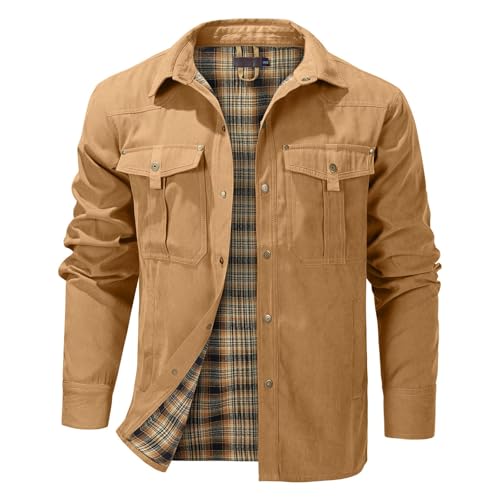 Generisch Veste de travail robuste pour homme en toile avec doublure intérieure à carreaux - Veste mi-saison classique de style rustique - Veste doublée...