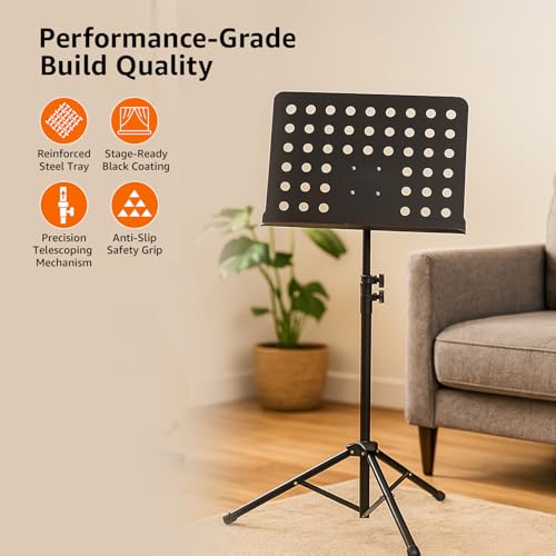 Image of Amazon Basics Orchestral Sheet Music Stand - Portable Black Design for Musicians and Performers