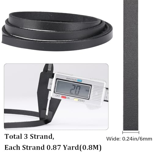 GORGECRAFT 3 Roll 6mm Flat Leather Cord Genuine Leather Strip 2mm Thick Black Strap Cowhide String Braiding Thread Rope for Bracelets Necklace Jewelry Making Belts Boot Lace Collars DIY Craft - Image 2
