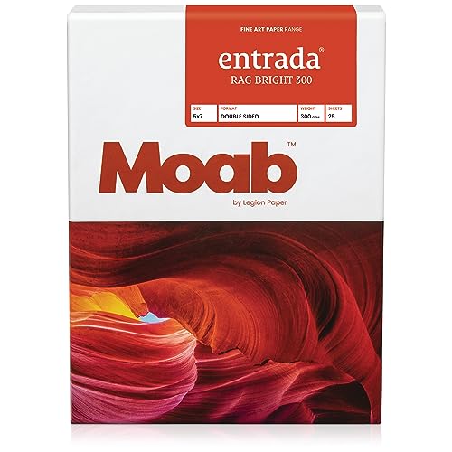 Moab Entrada Rag Bright 300, 100% Cotton Fine Art Archival Inkjet Paper, 2-Sided, Smooth (Hotpress) Bright White Matte, Heavy Weight 300gsm, 11 x 17 Inches, 25 Sheets (5X7)