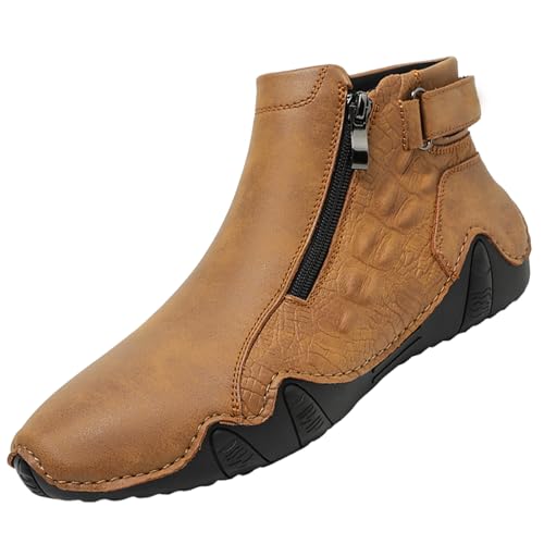 Mens Casual Ltalian Handmade High Boots Side Zipper Alligator Printed Soft Leather Chukka Ankle Bootie Warm Velvet Business Dress High-Top Flat Bootie