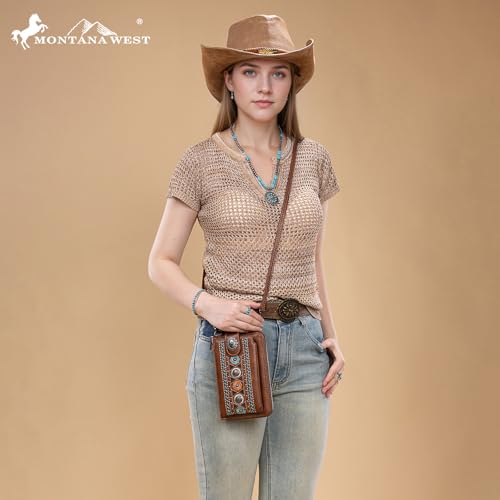 Image of Montana West Western Crossbody Phone Wallet for Women RFID Blocking Wallet Purse with Cash Slots & Zipper Pocket