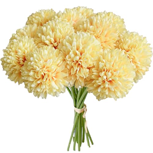 Image of Mandy's 12pcs Artificial Yellow Ball Chrysanthemum Flowers