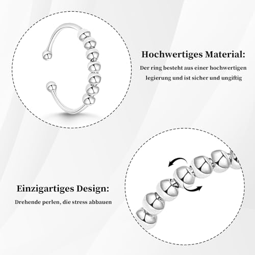 Katyjun 4 Stück Anxiety Ring, Anti Stress Ring, Edelstahl Stressring mit Perlen