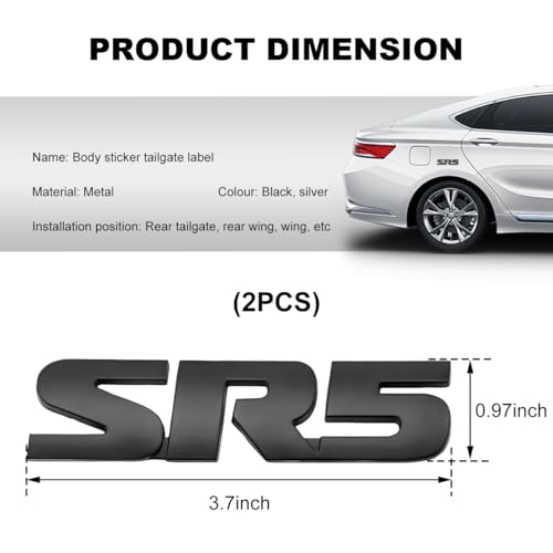 Image of 2 PCS SR5 Metal Emblem, 3D SR5 Nameplate Logo Badge Sticker Car Bumper Decal, Self-Adhesive Metal Emblem Sticker Exterior Decor for Vehicle Trunk Tailgate Side Fender (Black)
