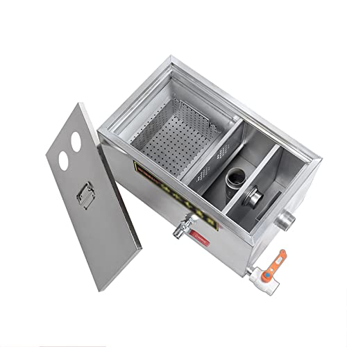 PROPFE Commercial Grease Trap, Stainless Steel Grease Trap Interceptor with Removable Baffles Waste Oil-Water Separator Under Sink Grease Trap for Restaurant Factory Home Kitchen