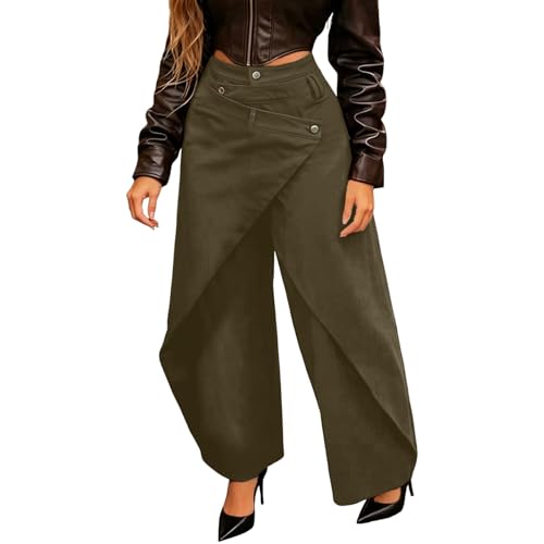 Pantalones vaqueros palazzo para mujer con dobladillo asimétrico y cintura alta