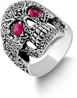 Skull Ring for Men, 925 Silver Skull Ring, Sterling Silver Skull Ring, Gothic Skull Jewelry, Skull Ring with Gemstone Eye,Gift for Boyfriend
