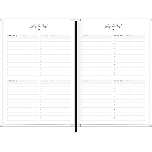 Planner Costurado 13,4 x 19,2 cm West Village 2022 - Estampa Fundo branco com listras e corações - T