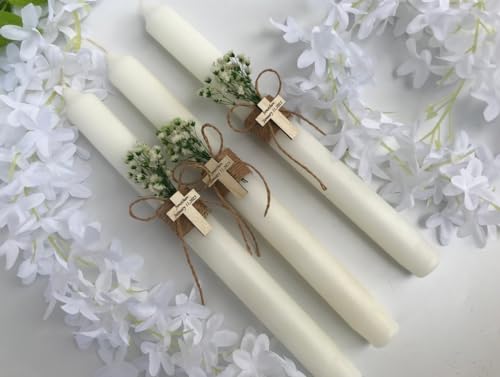 TENWEL Juego de 3 velas para bautizo de primera comunión, velas...