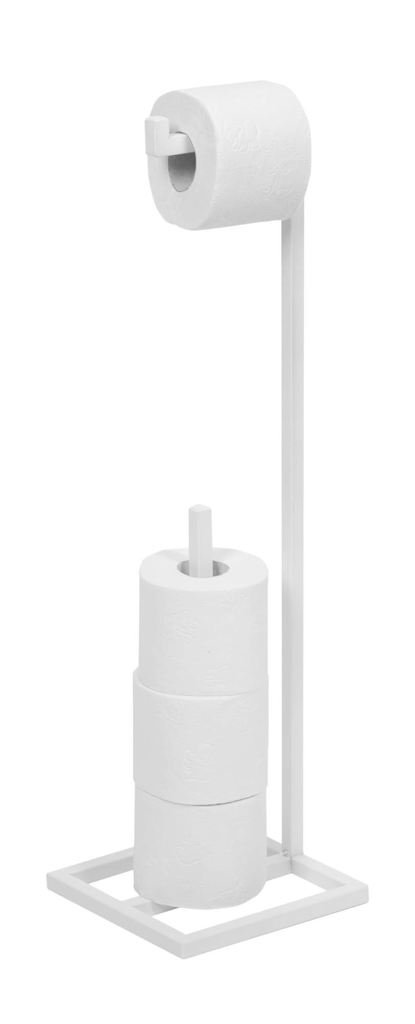 Porta Carta Igienica Autoportante - Supporto Per Carta Igienica Senza Trapano con Opzione Di Stoccaggio - Metallo Verniciato a Polvere - 23x23x69cm - SONO Bianco