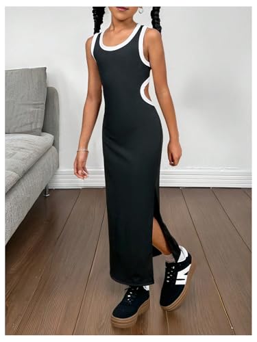 Girl's Summer Cut Out Scoop Neck Maxi Dress Sleeveless Split Hem Casual Dresses3