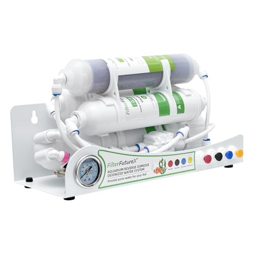4 Stage Reverse Osmosis Aquarium Water Filter System RO+DI with Pressure Gauge Compact,Colour Changing DI Filter,100GPD,0 TDS for Freshwater&Saltwater Tanks