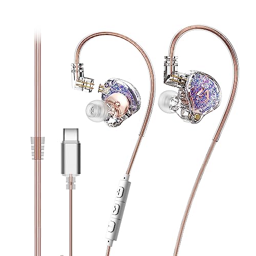 Image of Yinyoo Lafitear LM3 in Ear Type C Wired Earphones with Mic, Surround Sound Headphones, Blue Whale V6 External Magnetic Headphone Wired, in Line Mic & Volume Control (Silver Type C with mic)