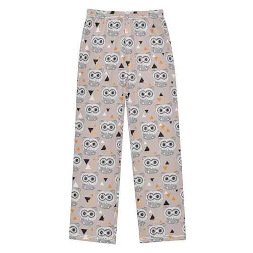 Owl Geometry Boys Long Pants Soft Trousers Elastic Waist Kids Lounge Bottoms with Pockets S-XL