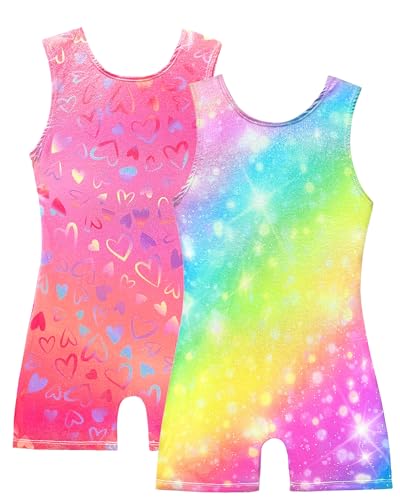 Wanyoo 2 Pack Gymnastics Leotards for Girls Sparkly Toddler Biketard Unitard Kids One Piece Tumbling Outfits