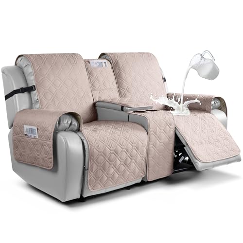 VANSOFY Loveseat Recliner Cover with Console 100% Waterproof Sofa Slipcovers Non-Slip Reclining Couch Cover Split Sofa Covers Furniture Protector for Pets, Dogs(Light Apricot)