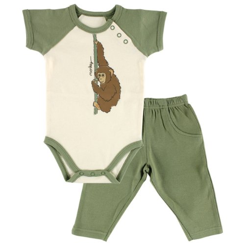 Touched by Nature Baby Organic Cotton Bodysuit and Pant Set, Monkey, 0-6 Months
