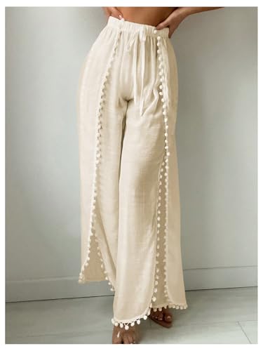 Women's Drawstring Waist Slit Bathing Suit Cover Up Swim Pants Sheer Tie Front Swim Cover Ups Swimwear4