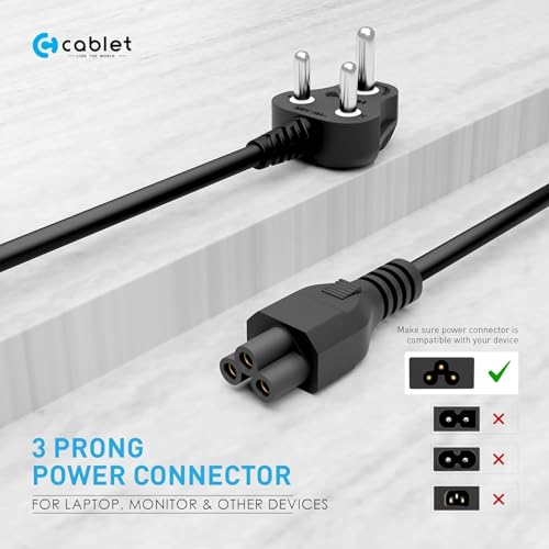 Image of Cablet 3M Black 3 Pin Laptop Power Cable with 18 AWG & 700W Heavy Duty Universal Power Cable Replacement for Charger Adapter Power Cord for Laptop (Lapop L30-3 Meter)